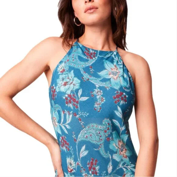 A4. XS - BOG Band of the Free - Floral Deep Teal Sleeveless Midi Dress NEW - Picture 3 of 7